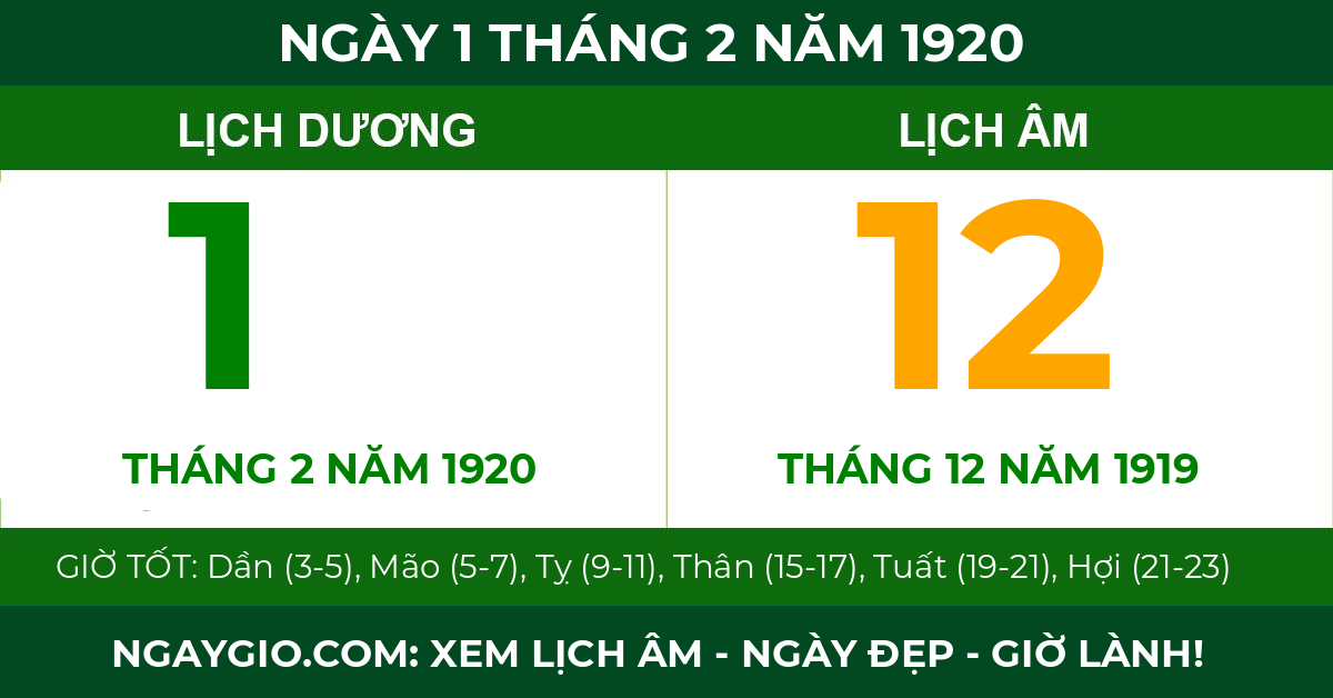 lịch âm ngày 1 tháng 2 năm 1920