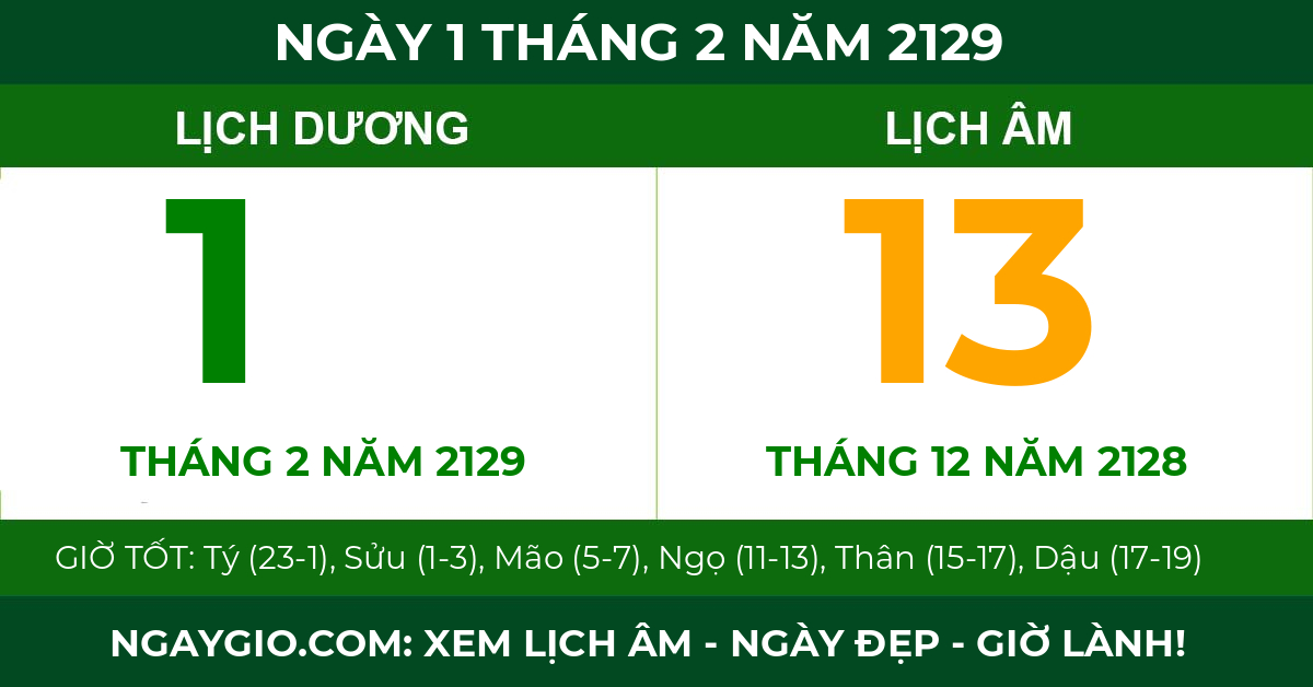 lịch âm ngày 1 tháng 2 năm 2129