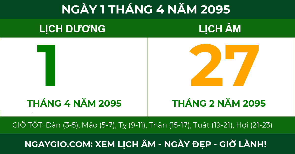 lịch âm ngày 1 tháng 4 năm 2095