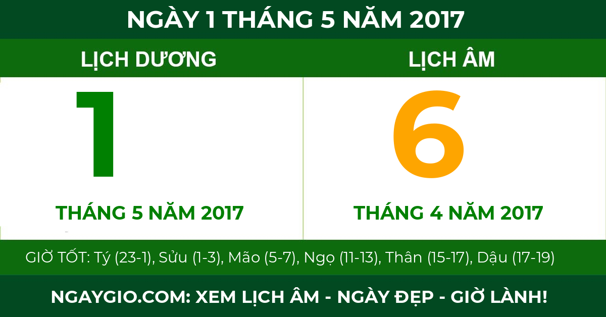 lịch âm ngày 1 tháng 5 năm 2017