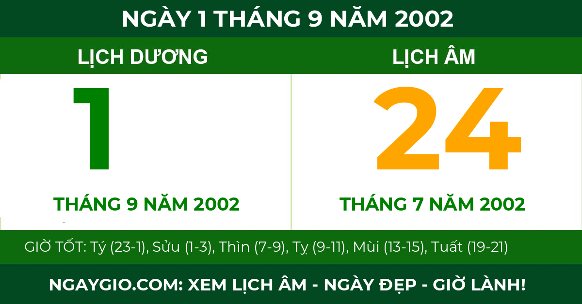 lịch âm ngày 1 tháng 9 năm 2002