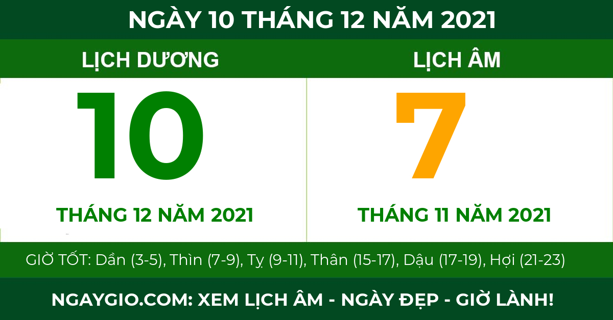 lịch âm ngày 10 tháng 12 năm 2021