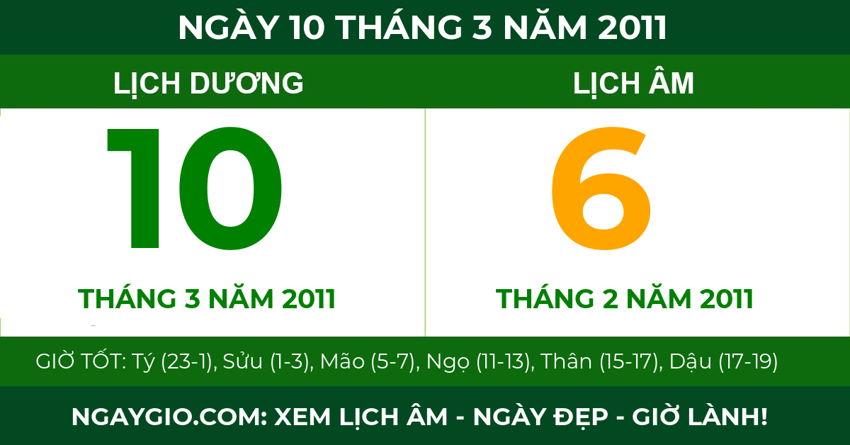 lịch âm ngày 10 tháng 3 năm 2011