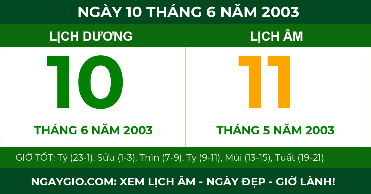 lịch âm ngày 10 tháng 6 năm 2003