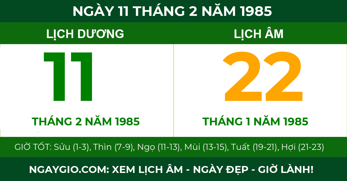 lịch âm ngày 11 tháng 2 năm 1985