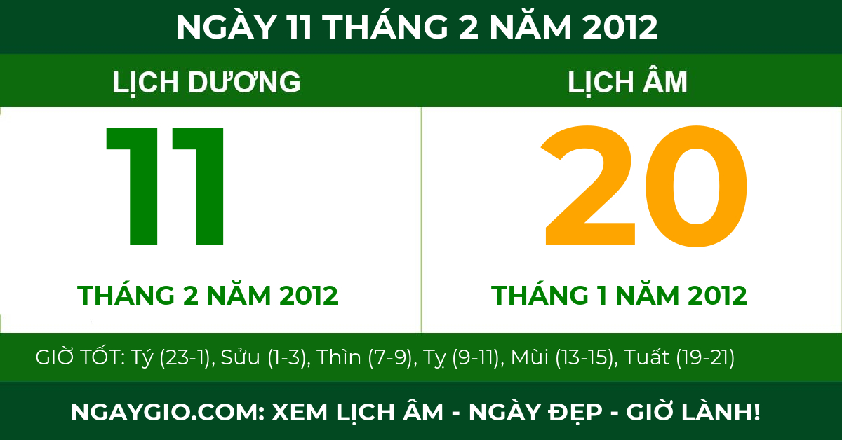 lịch âm ngày 11 tháng 2 năm 2012