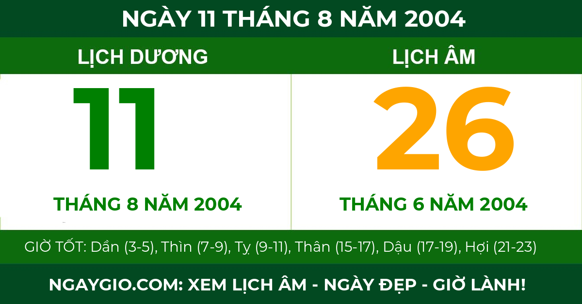 lịch âm ngày 11 tháng 8 năm 2004