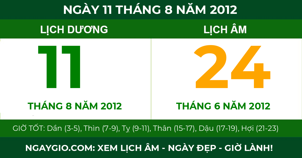 lịch âm ngày 11 tháng 8 năm 2012