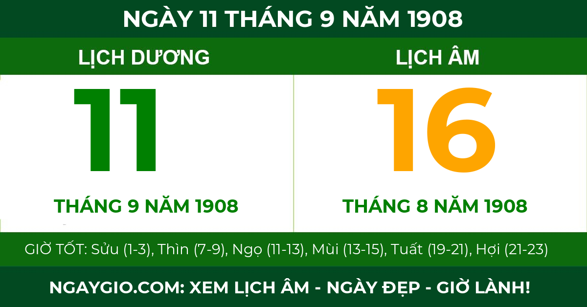 lịch âm ngày 11 tháng 9 năm 1908