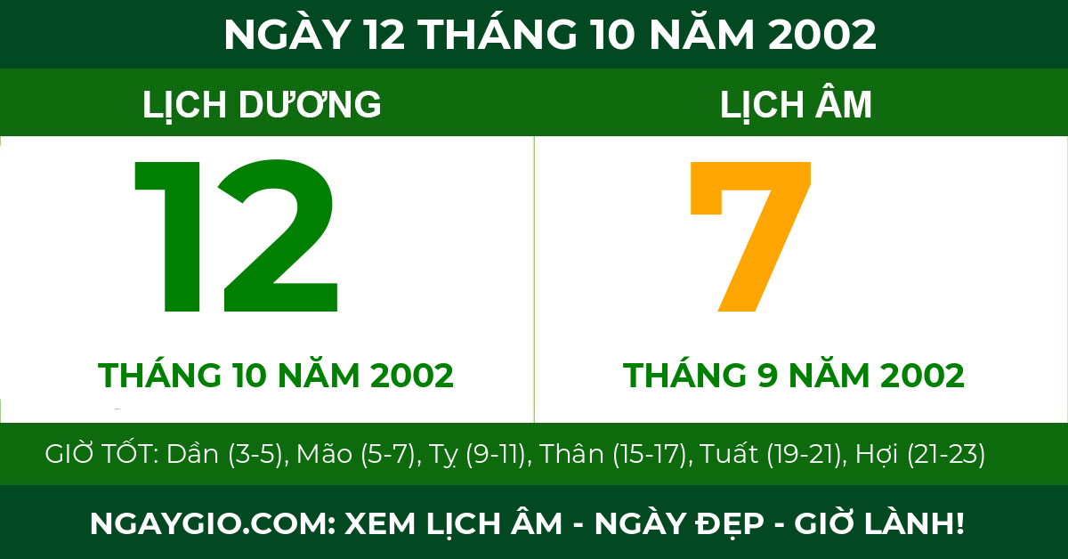 lịch âm ngày 12 tháng 10 năm 2002