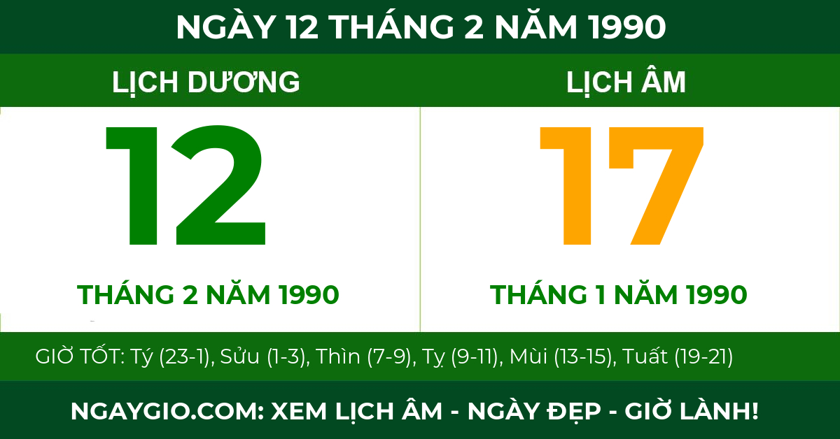 lịch âm ngày 12 tháng 2 năm 1990