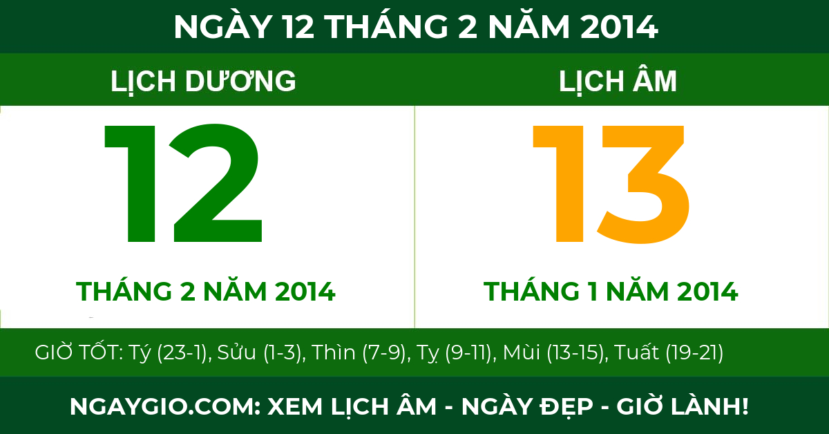 lịch âm ngày 12 tháng 2 năm 2014