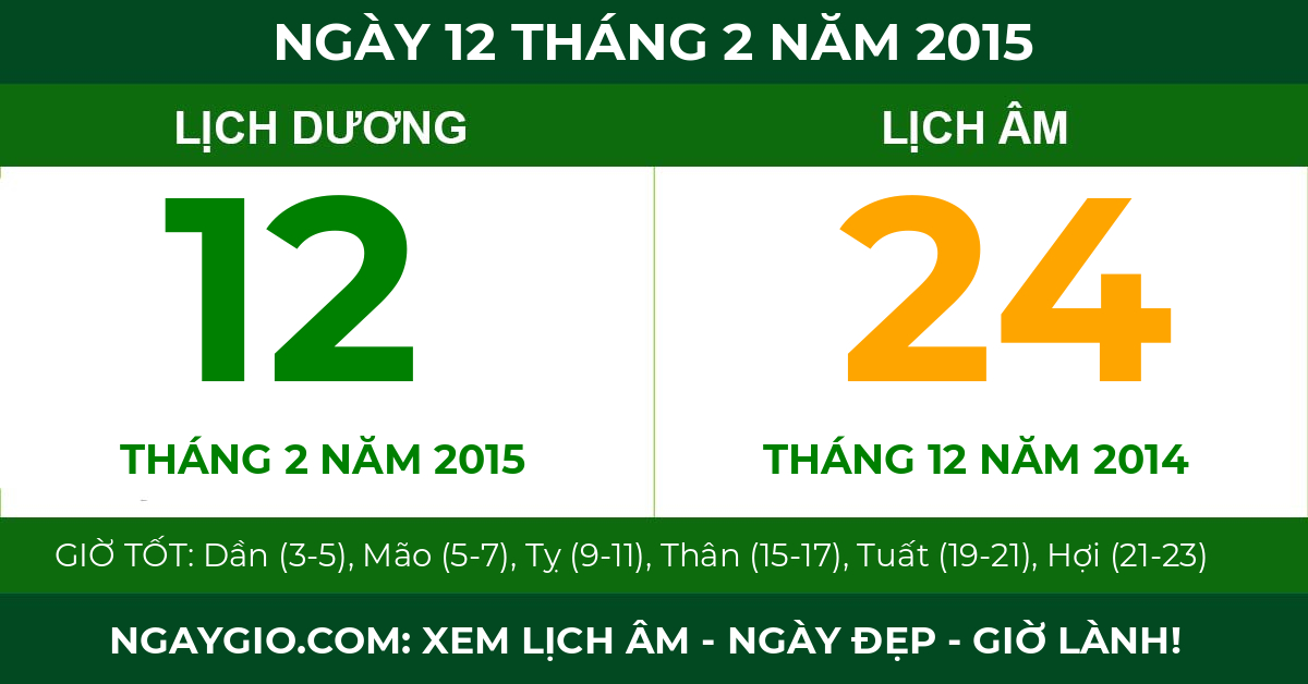 lịch âm ngày 12 tháng 2 năm 2015