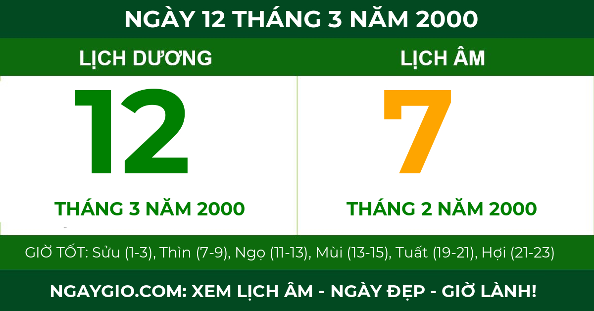 lịch âm ngày 12 tháng 3 năm 2000