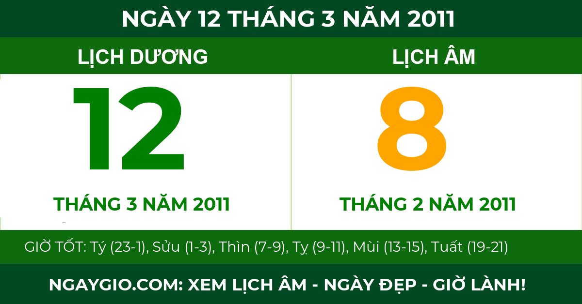 lịch âm ngày 12 tháng 3 năm 2011