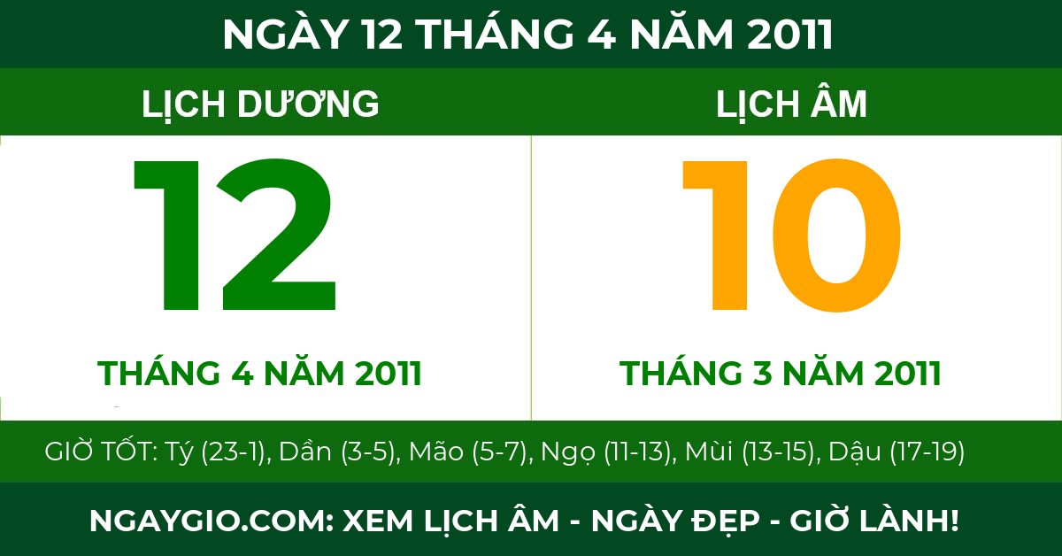 lịch âm ngày 12 tháng 4 năm 2011