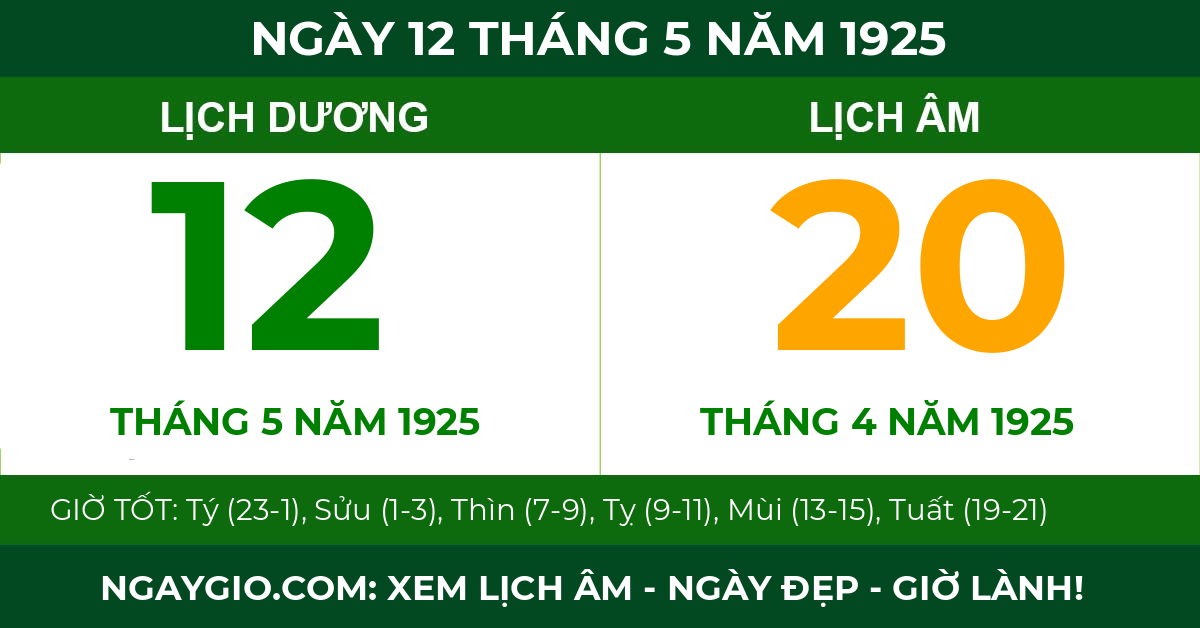 lịch âm ngày 12 tháng 5 năm 1925