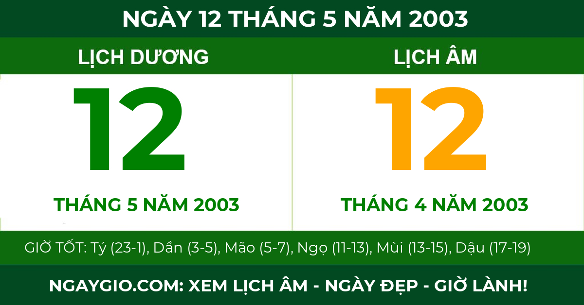lịch âm ngày 12 tháng 5 năm 2003