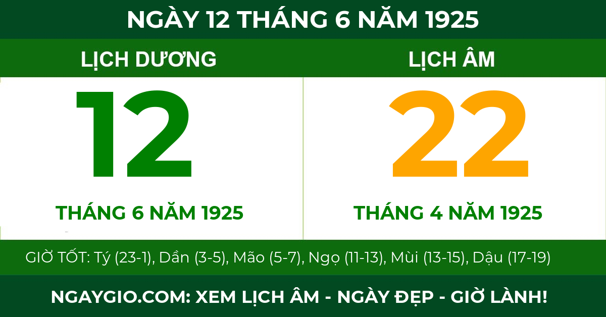 lịch âm ngày 12 tháng 6 năm 1925