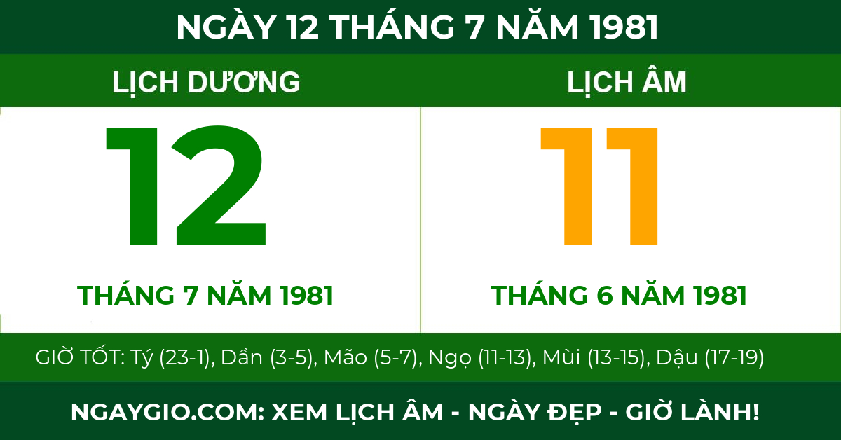 lịch âm ngày 12 tháng 7 năm 1981