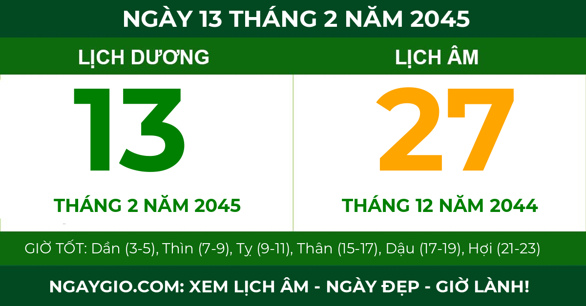 lịch âm ngày 13 tháng 2 năm 2045