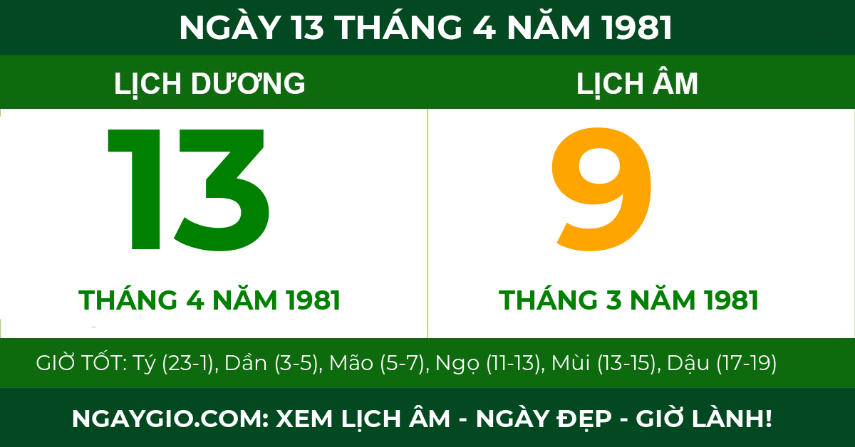 lịch âm ngày 13 tháng 4 năm 1981