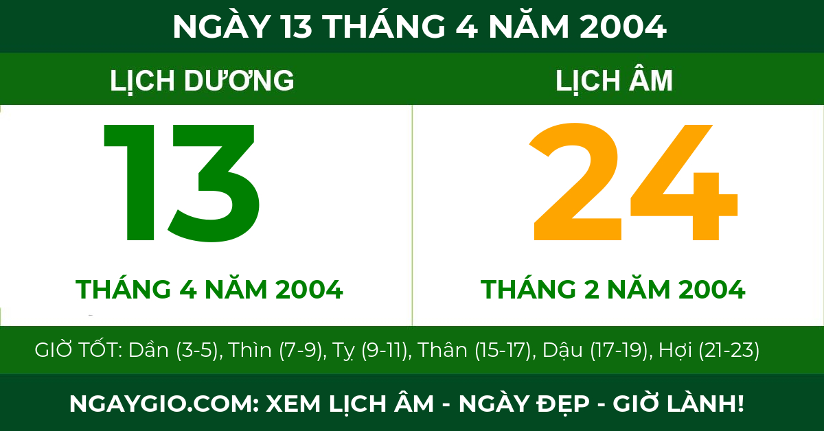 lịch âm ngày 13 tháng 4 năm 2004