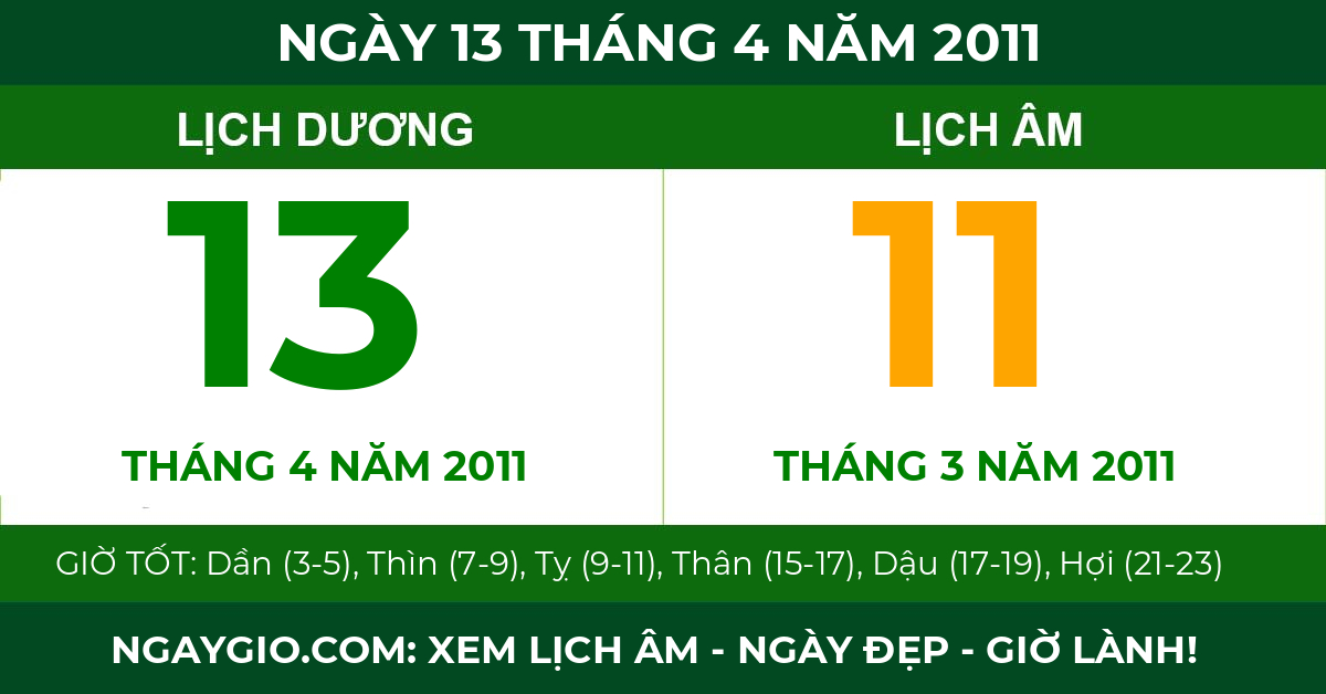lịch âm ngày 13 tháng 4 năm 2011