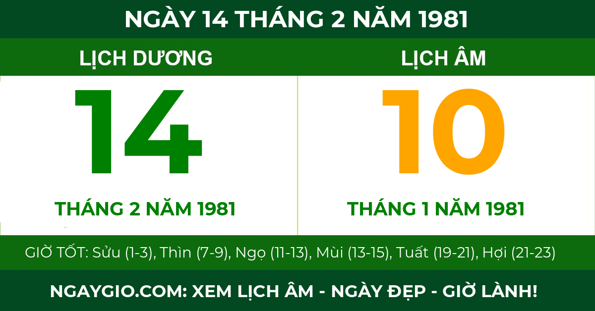 lịch âm ngày 14 tháng 2 năm 1981