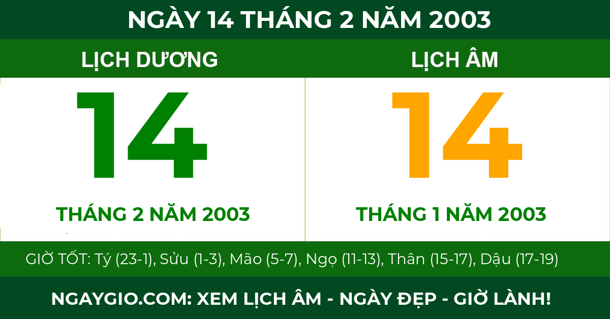 lịch âm ngày 14 tháng 2 năm 2003