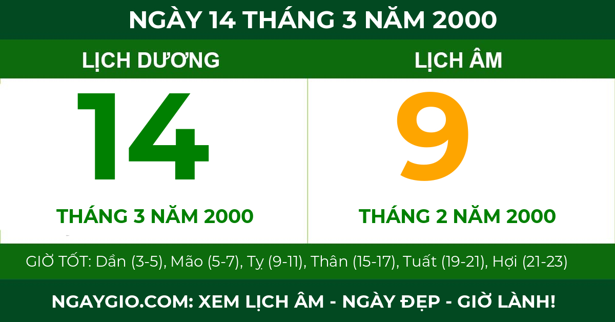 lịch âm ngày 14 tháng 3 năm 2000