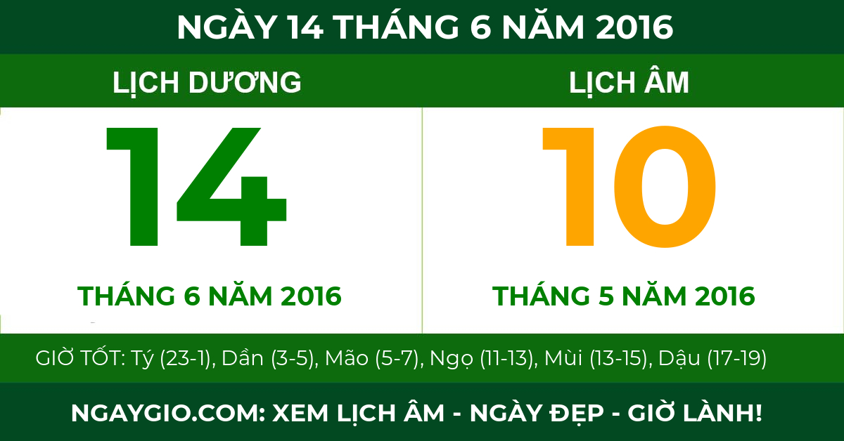 lịch âm ngày 14 tháng 6 năm 2016