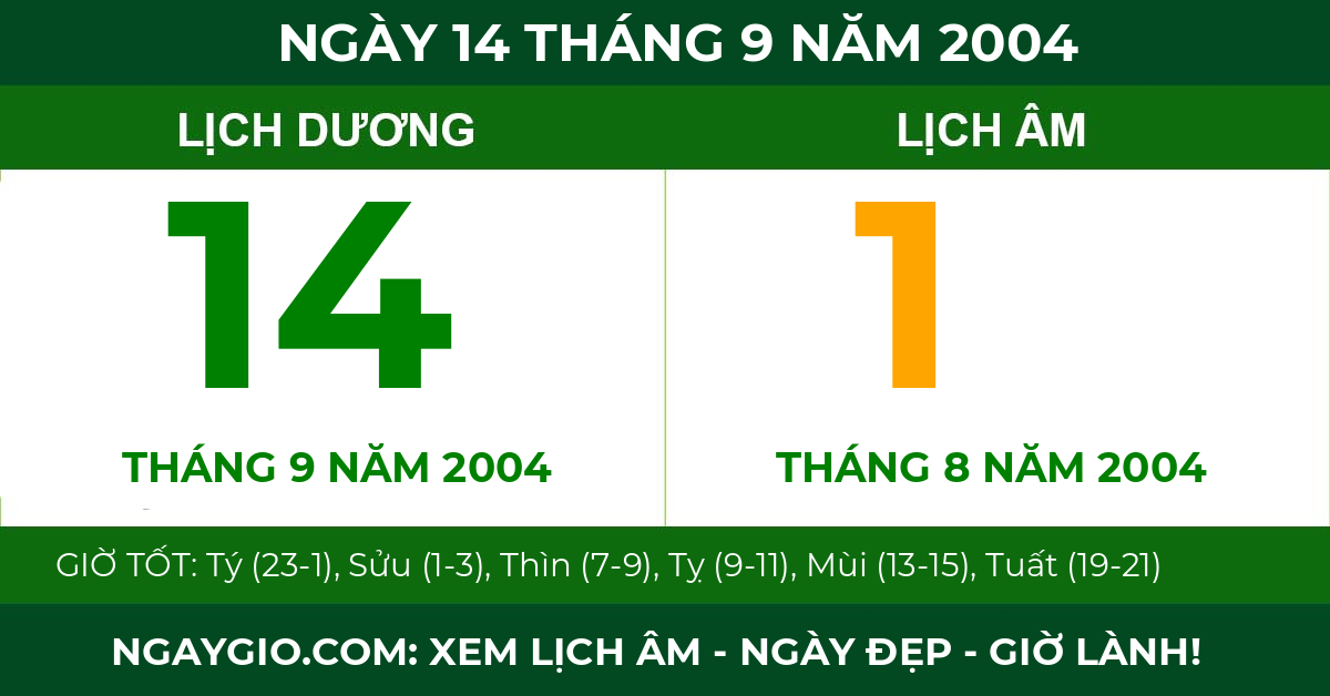 lịch âm ngày 14 tháng 9 năm 2004