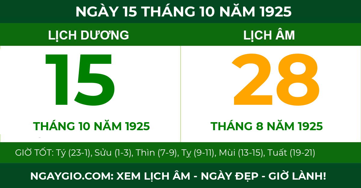 lịch âm ngày 15 tháng 10 năm 1925