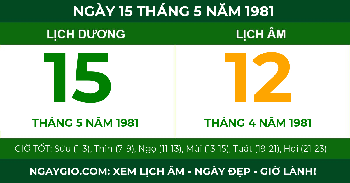 lịch âm ngày 15 tháng 5 năm 1981