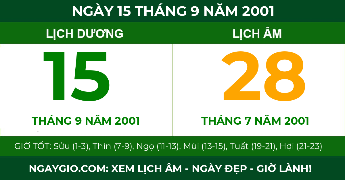lịch âm ngày 15 tháng 9 năm 2001