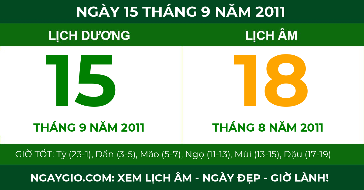 lịch âm ngày 15 tháng 9 năm 2011