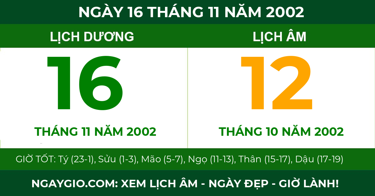 lịch âm ngày 16 tháng 11 năm 2002