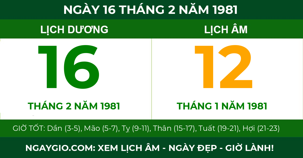 lịch âm ngày 16 tháng 2 năm 1981