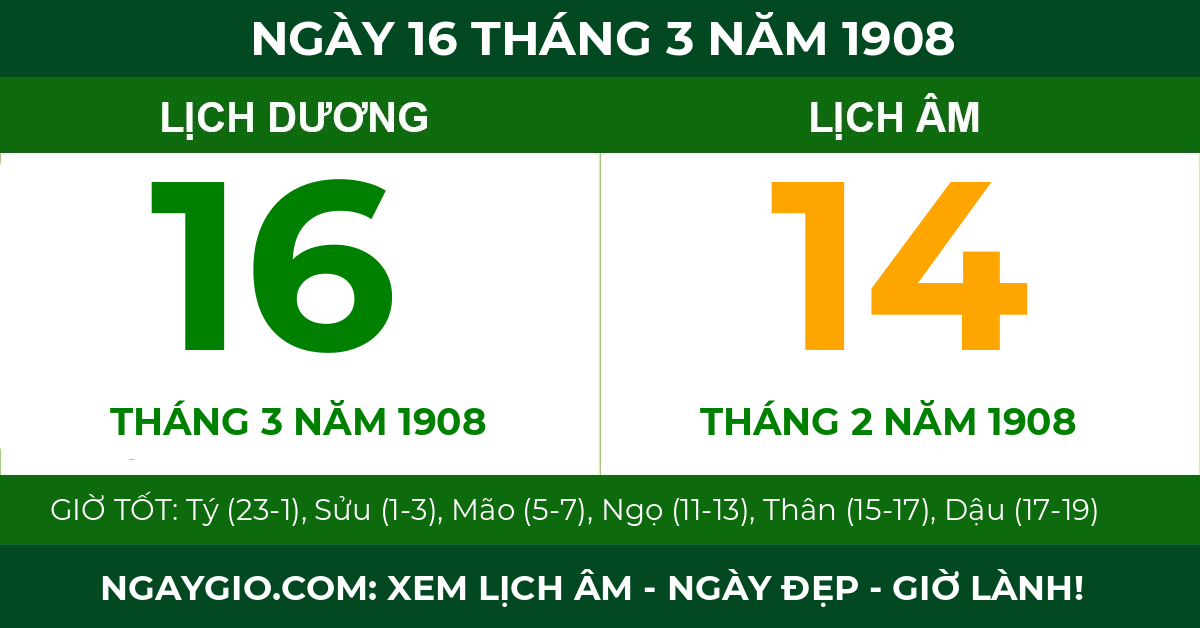 lịch âm ngày 16 tháng 3 năm 1908
