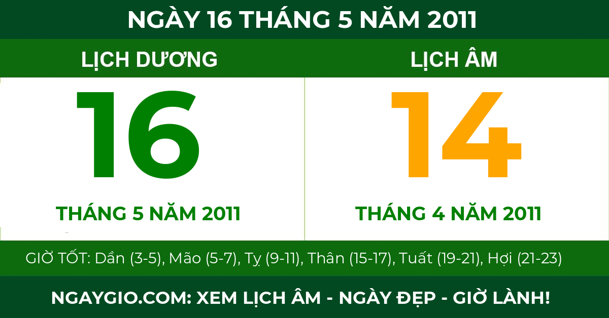 lịch âm ngày 16 tháng 5 năm 2011