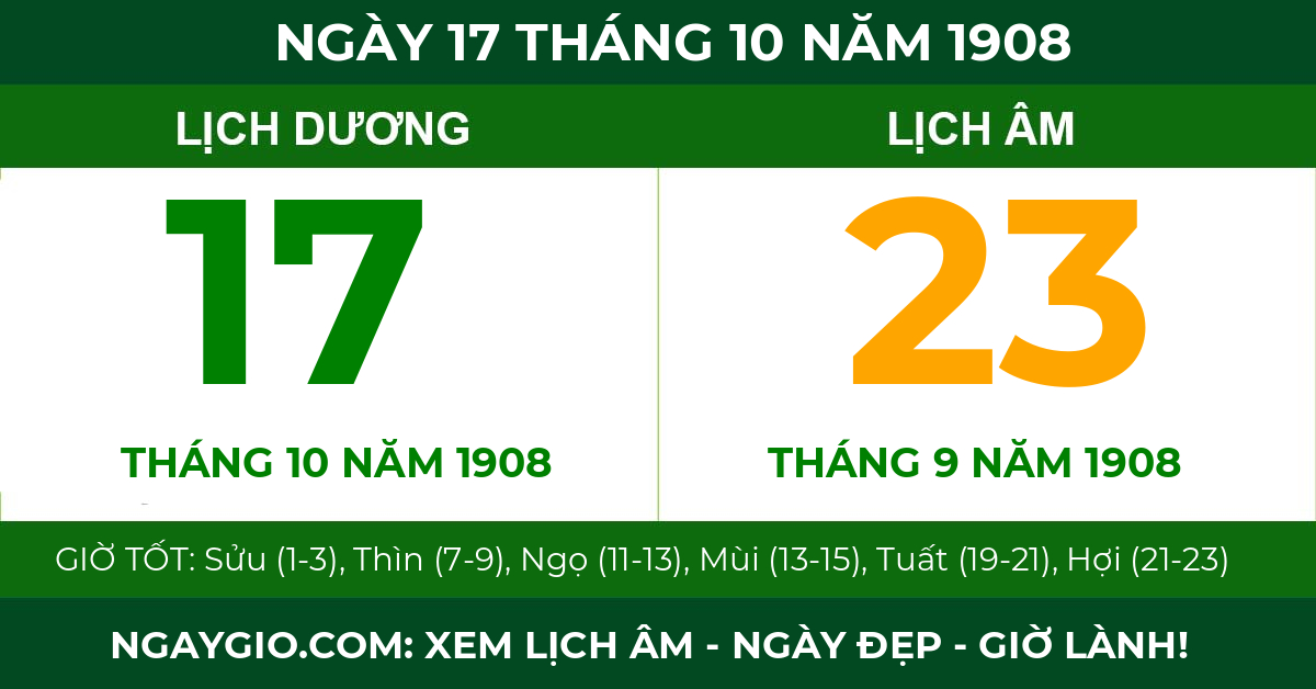 lịch âm ngày 17 tháng 10 năm 1908