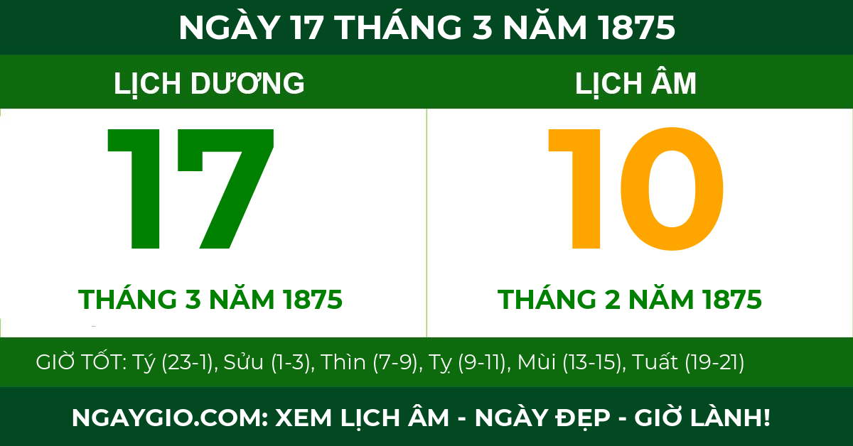 lịch âm ngày 17 tháng 3 năm 1875