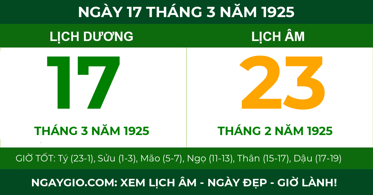 lịch âm ngày 17 tháng 3 năm 1925