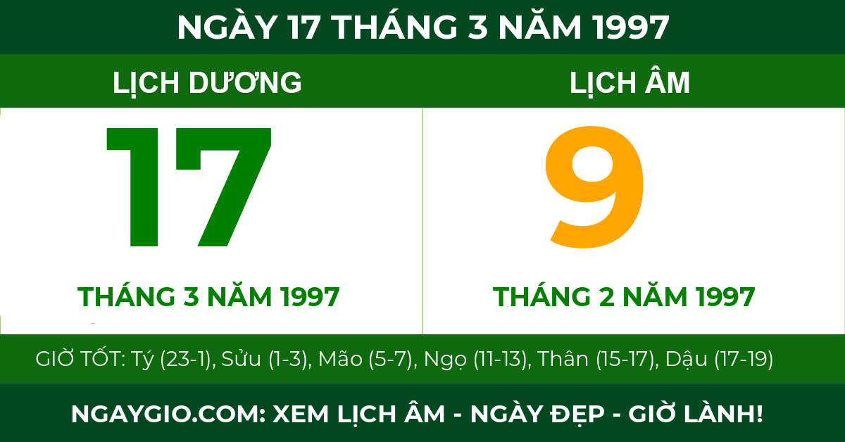 lịch âm ngày 17 tháng 3 năm 1997