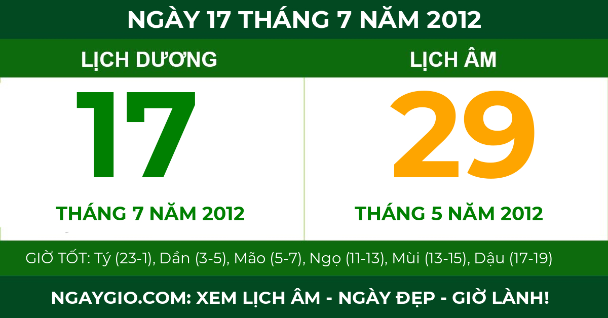 lịch âm ngày 17 tháng 7 năm 2012