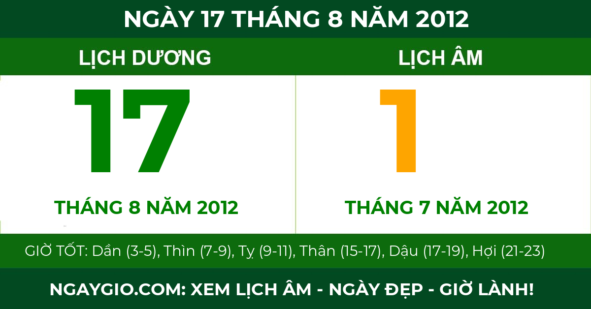 lịch âm ngày 17 tháng 8 năm 2012