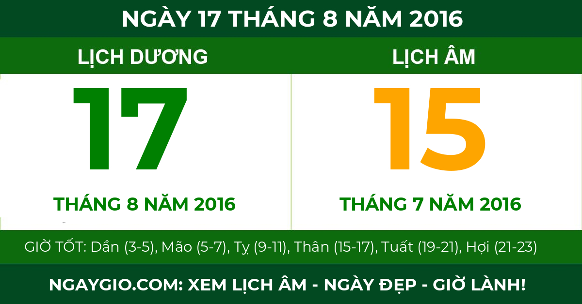 lịch âm ngày 17 tháng 8 năm 2016