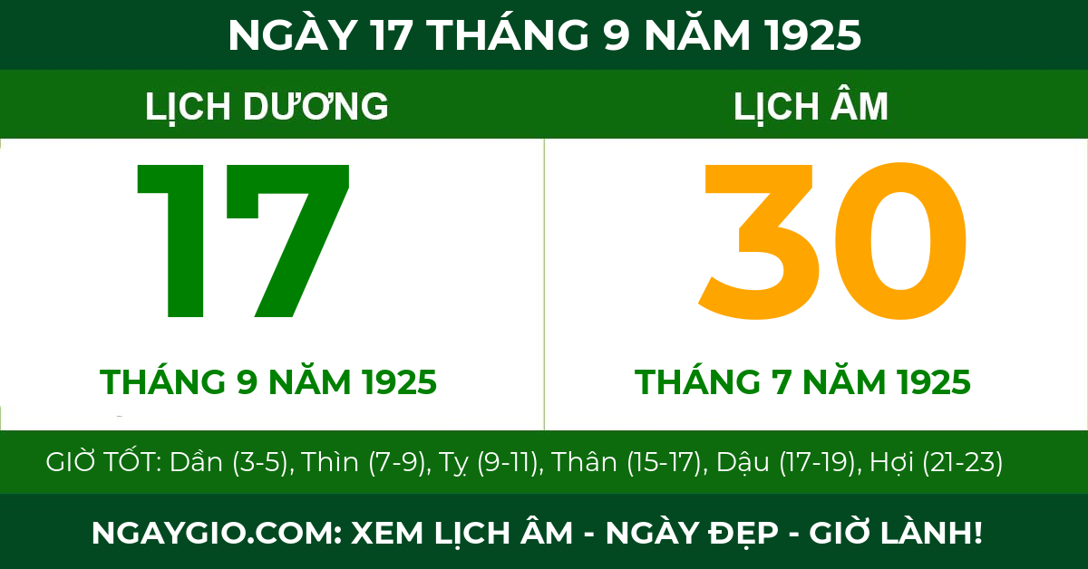 lịch âm ngày 17 tháng 9 năm 1925