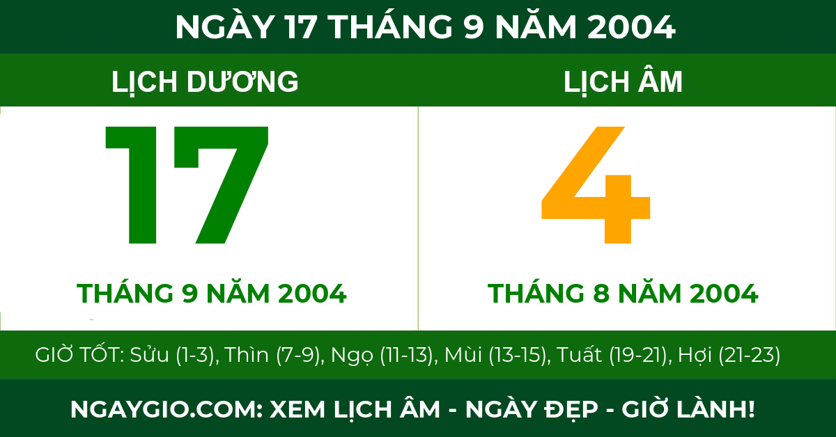 lịch âm ngày 17 tháng 9 năm 2004